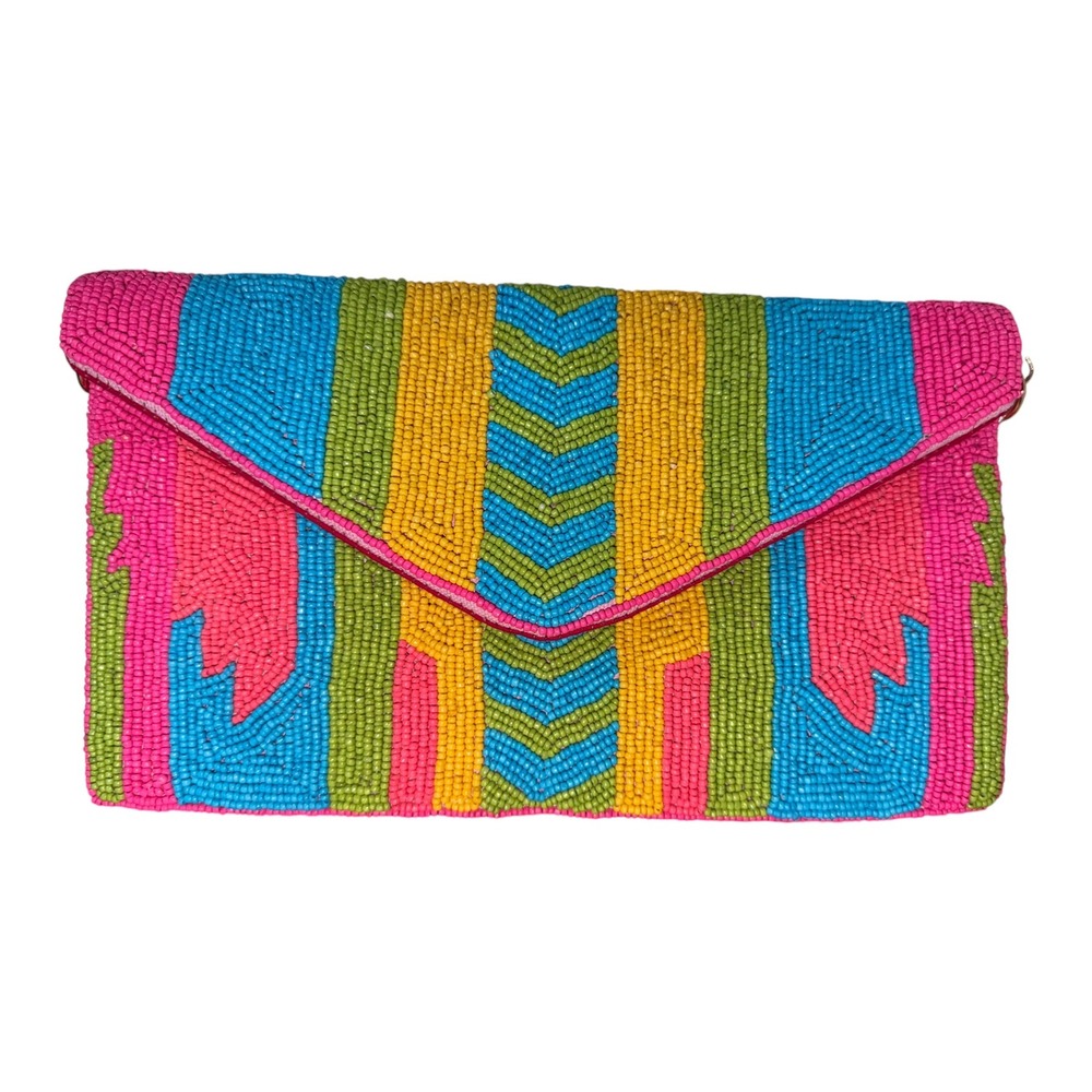 Kay Lee NWT Beaded Envelope Clutch Crossbody Tribal Southwest Boho Colorful